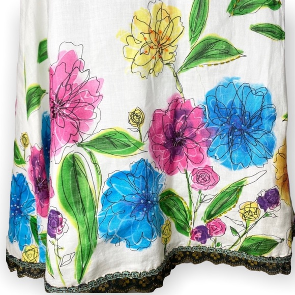 Carole Little floral abstract watercolor linen skirt size 6 modest art to wear - Picture 11 of 13